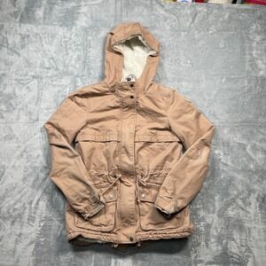 H&M Divided Womens Sherpa Lined Hooded Parka Jacket Coat Light Pink Size 2